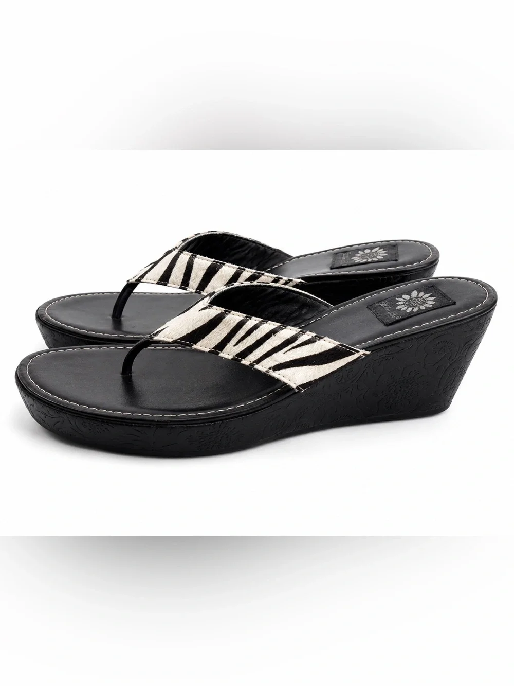 Yellow Box Zebra Print Wedge Flip Flop Sandals - Picture 2 of 3